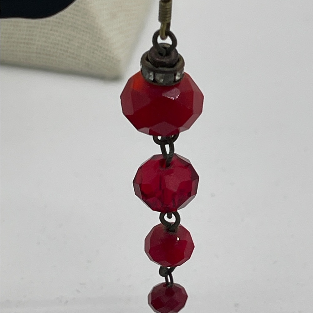 3.30.26-10 Red Faceted Bead Drop Earrings with Rhinestone Rondells
